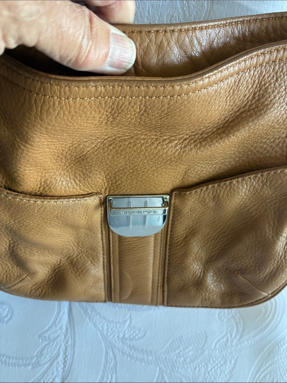 Michael Kors Pebbled Leather Saddle Shoulder Bag in Brown - Picture 4 of 6